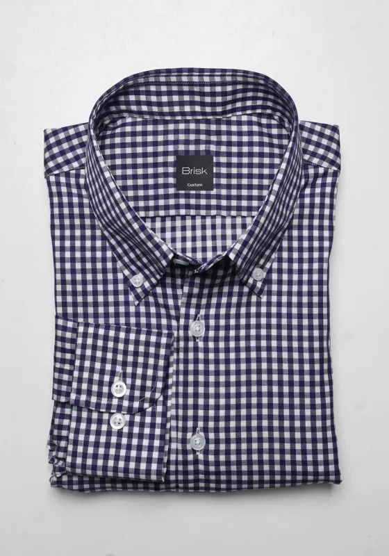 Crisp Navy Blue Tencel Poly Gingham Shirt - Wrinkle Free made by Brisk Shirts
