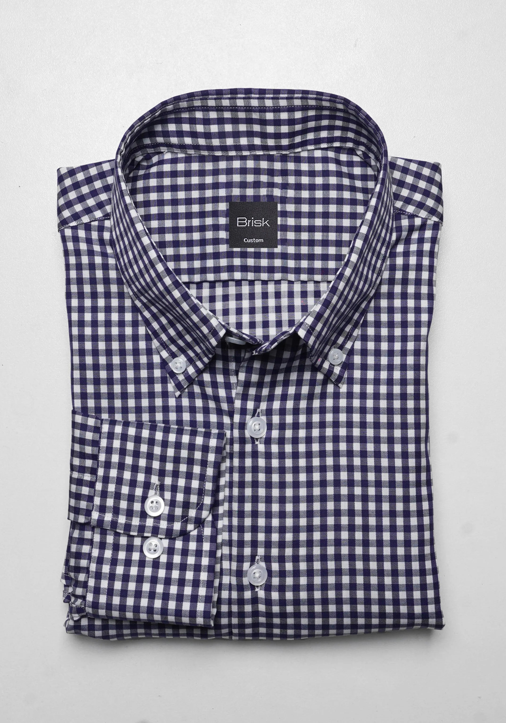 Crisp Navy Blue Tencel Poly Gingham Shirt - Wrinkle Free sold by Brisk Shirts