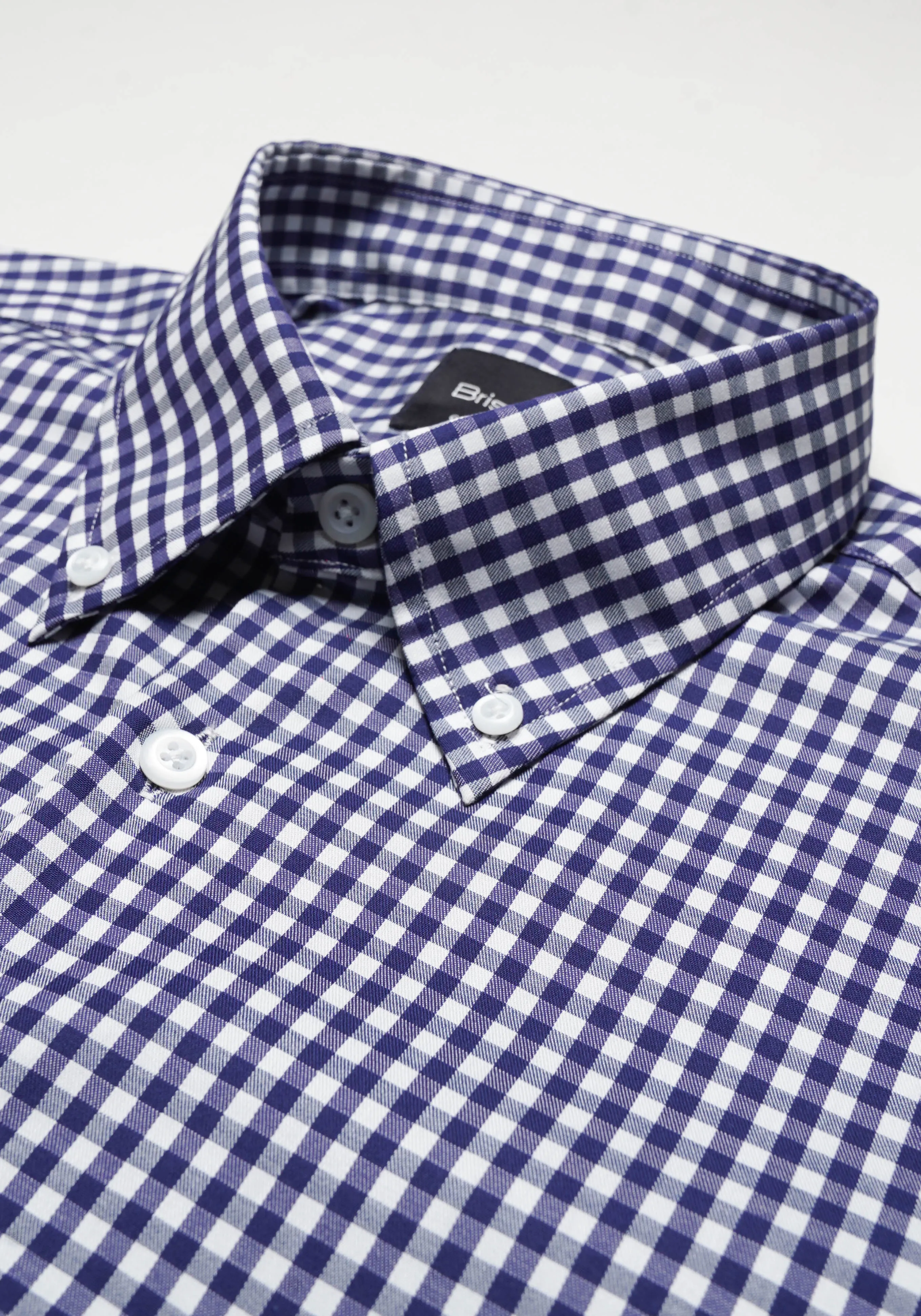Crisp Navy Blue Tencel Poly Gingham Shirt - Wrinkle Free sold by Brisk Shirts product image thumbnail 3