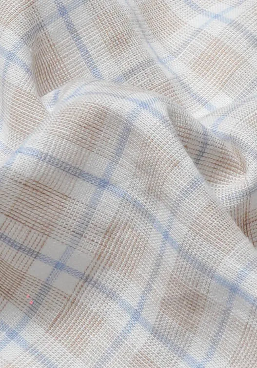 Beige Blue Tartan Cotton Linen sold by Brisk Shirts product image thumbnail 3