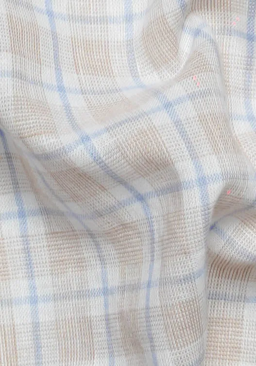 Beige Blue Tartan Cotton Linen sold by Brisk Shirts product image thumbnail 2