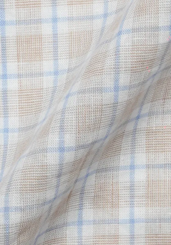 Beige Blue Tartan Cotton Linen made by Brisk Shirts
