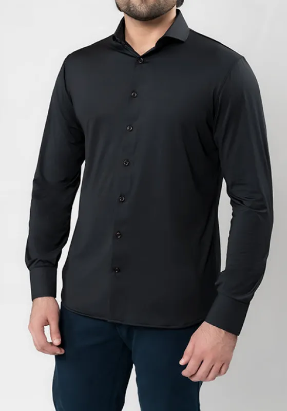 Black Performance Jersey 4 Way Super Stretch Shirt - Wrinkle Free Unused Sample made by Brisk Shirts