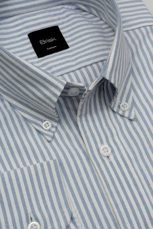 Blue Striped Oxford Two-Ply Shirt made by Brisk Shirts