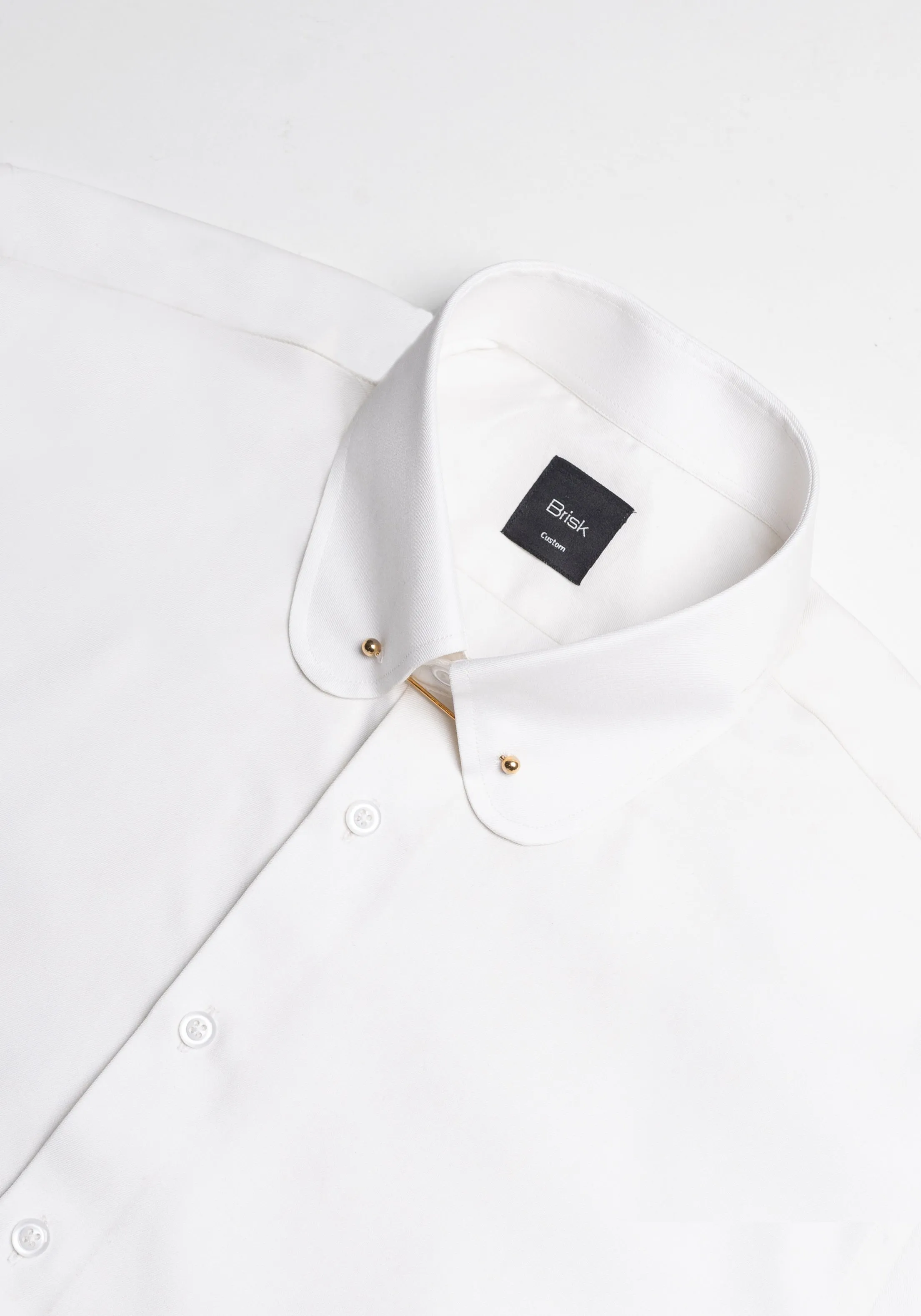 Pearl White Twill Pima Cotton Shirt - Club Collar With Golden Pin Collar Unused Sample sold by Brisk Shirts product image thumbnail 3