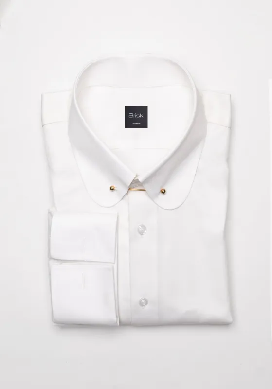 Pearl White Twill Pima Cotton Shirt - Club Collar With Golden Pin Collar Unused Sample made by Brisk Shirts
