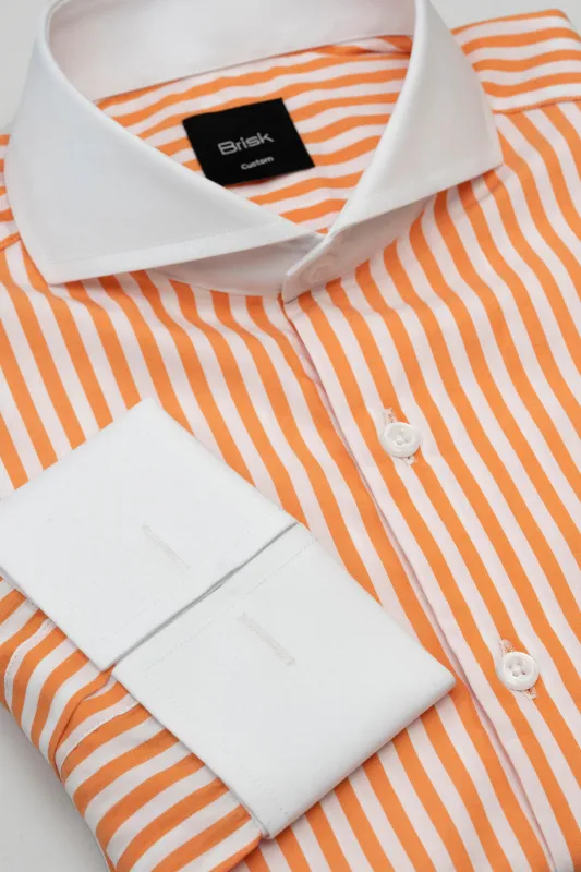 Tangerine Bengal Striped Pima Cotton Shirt - Wrinkle Resistant made by Brisk Shirts