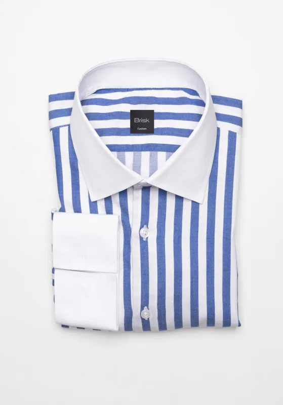 Navy Blue Pima Cotton Bold Stripes Shirt  - White High Cutaway Classic Collar made by Brisk Shirts