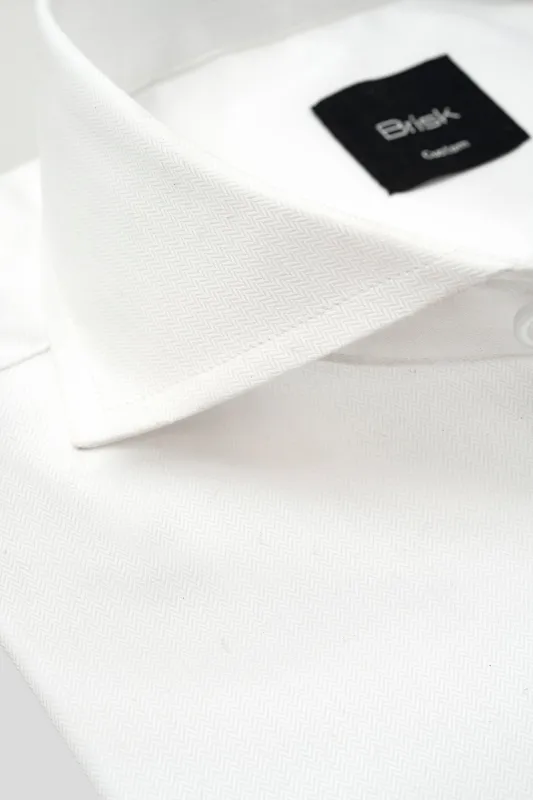 Optic White Sleek Herringbone Wrinkle-Free Shirt made by Brisk Shirts