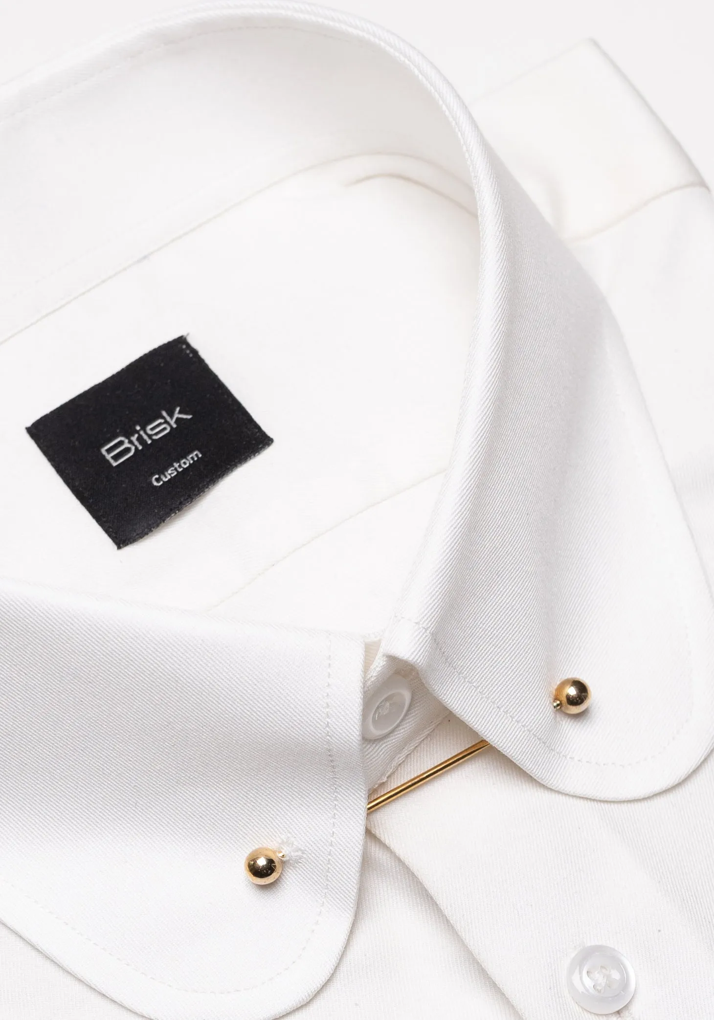 Pearl White Twill Pima Cotton Shirt - Club Collar With Golden Pin Collar Unused Sample sold by Brisk Shirts product image thumbnail 2