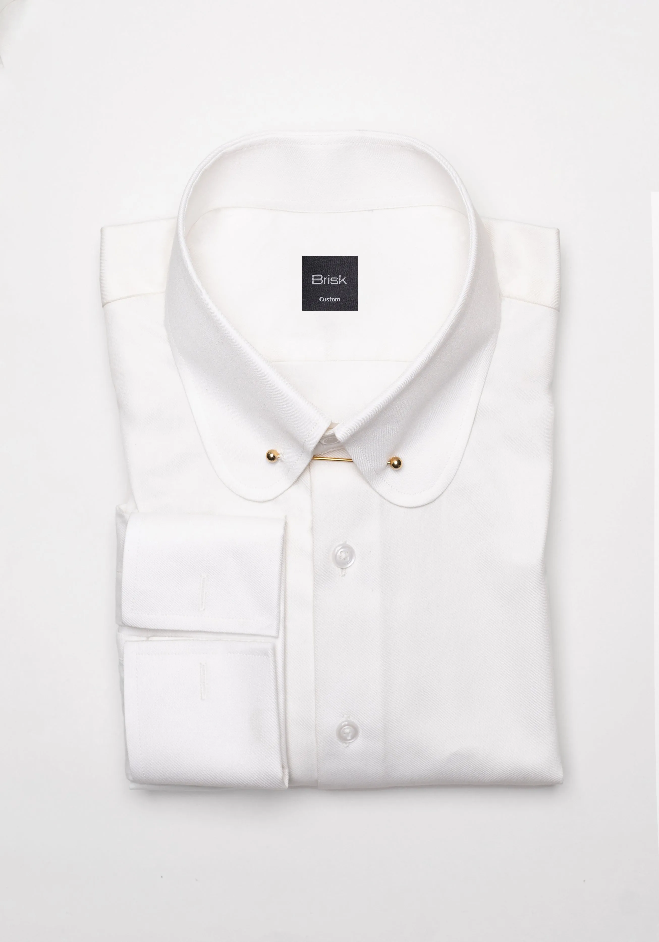 Pearl White Twill Pima Cotton Shirt - Club Collar With Golden Pin Collar Unused Sample sold by Brisk Shirts