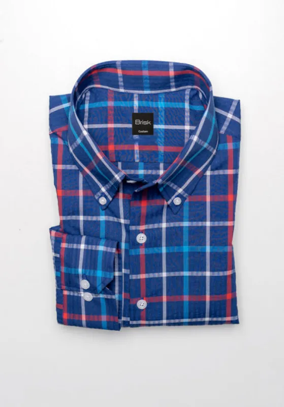 Multi Blue Checkered Seersucker Shirt - Button Down Collar sold by Brisk Shirts