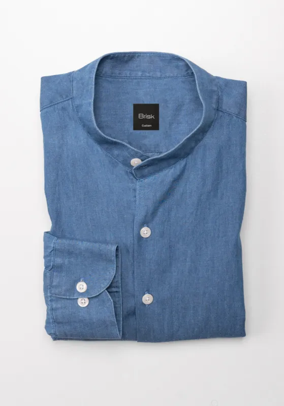 Denim Medium Wash Shirt - Band Collar sold by Brisk Shirts