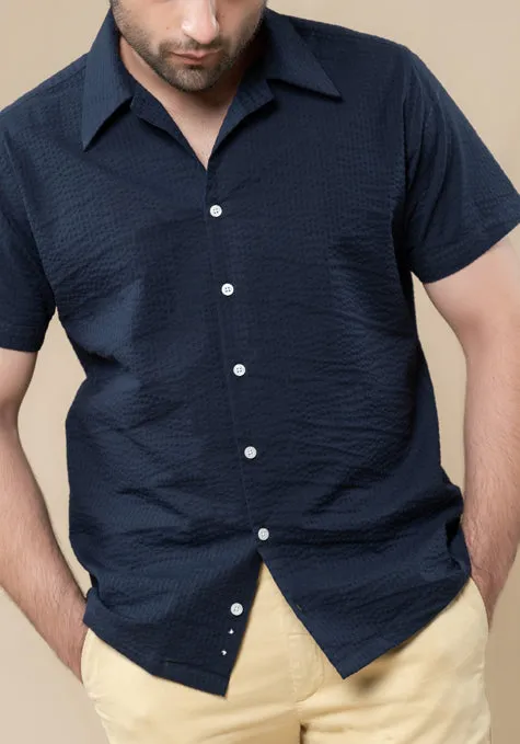 Crisp Midnight Seersucker Stripes Shirt - Camp Collar sold by Brisk Shirts product image thumbnail 4