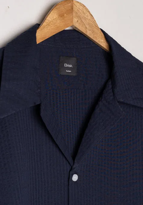 Crisp Midnight Seersucker Stripes Shirt - Camp Collar sold by Brisk Shirts