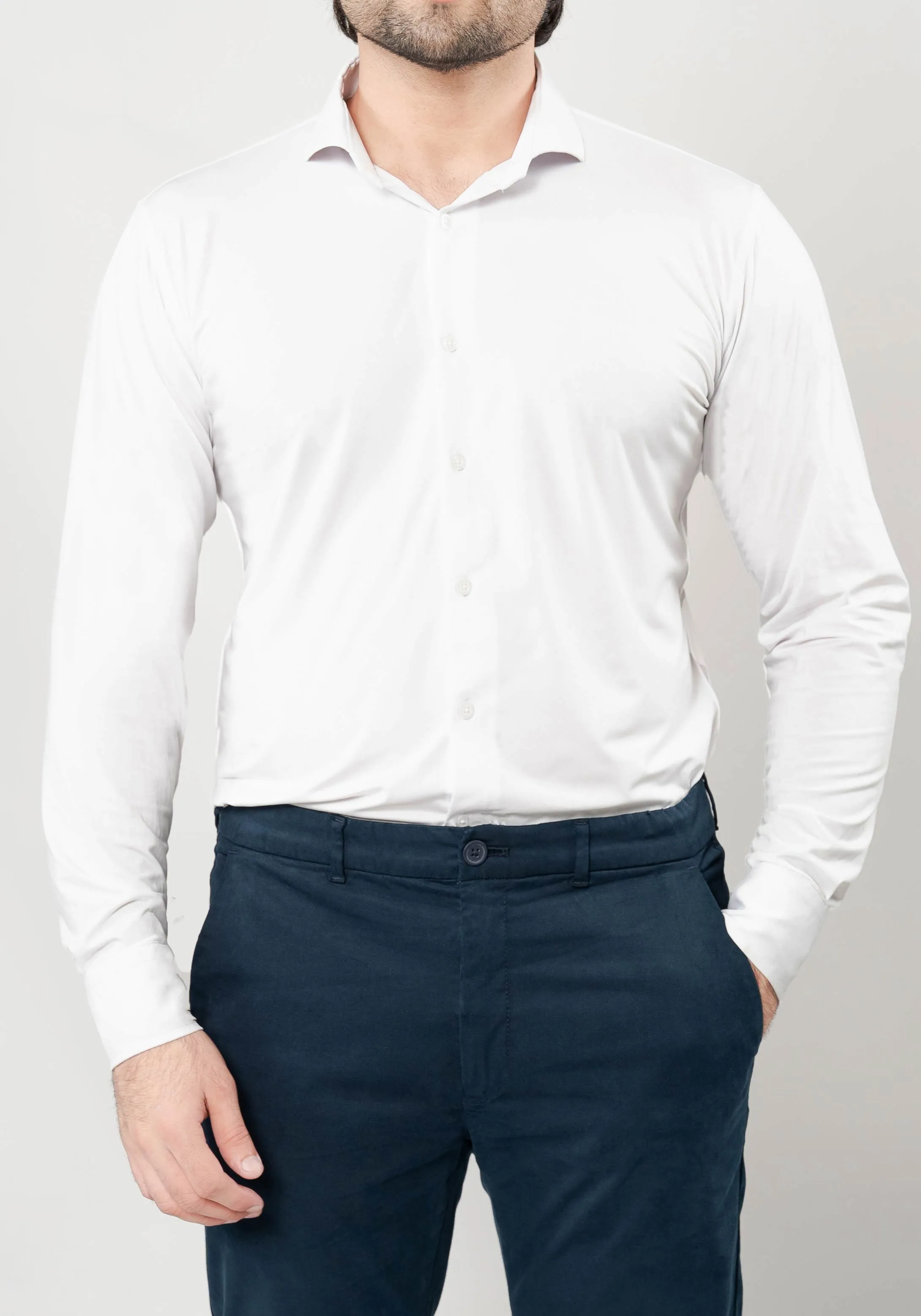 White Performance Jersey 4 Way Super Stretch Shirt - Wrinkle Free sold by Brisk Shirts