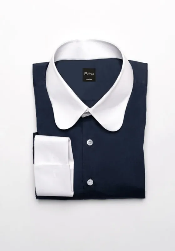 Egyptian Navy Blue Light Weight 80's Poplin Shirt - White Club Collar sold by Brisk Shirts