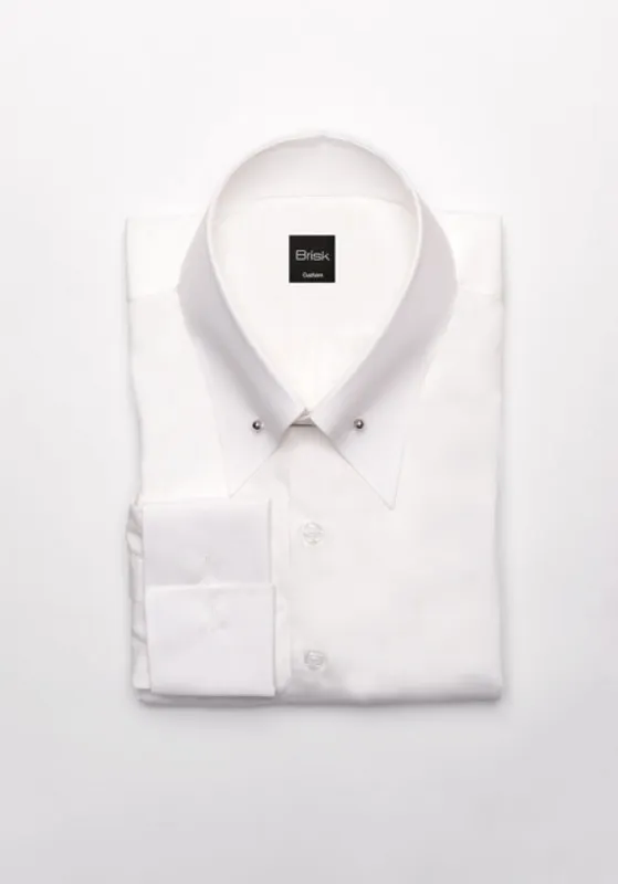 Egyptian White 60's Poplin Shirt - Classic Straight Pin Collar sold by Brisk Shirts