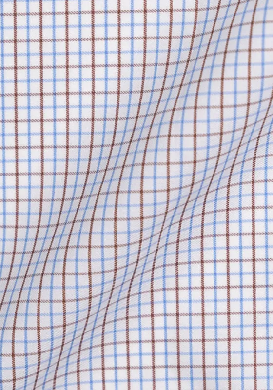 Sky Blue Brown Grid Checkered Performance Stretch - Wrinkle Free sold by Brisk Shirts