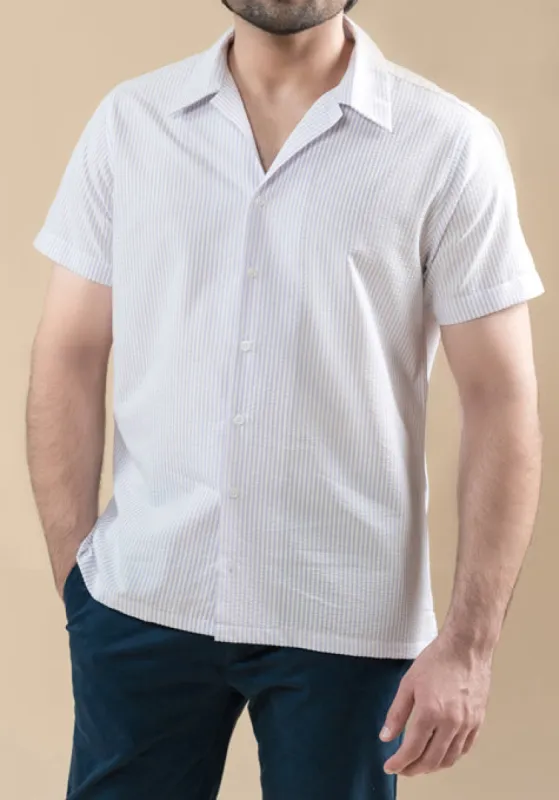 Pastel Lavender Seersucker Stripes Shirt- Camp Collar sold by Brisk Shirts
