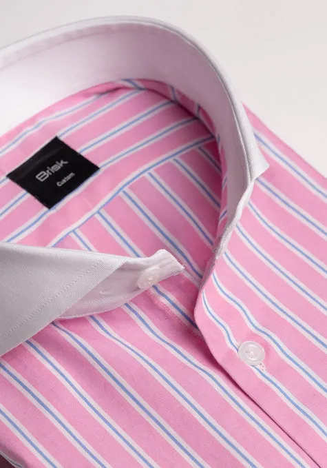 Blue On Pink Wide Stripes Shirt - White Extreme Collar sold by Brisk Shirts product image thumbnail 2