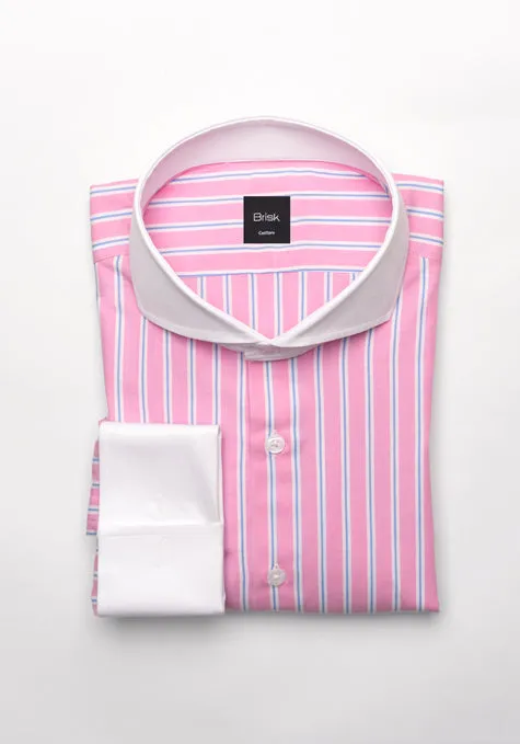 Blue On Pink Wide Stripes Shirt - White Extreme Collar sold by Brisk Shirts