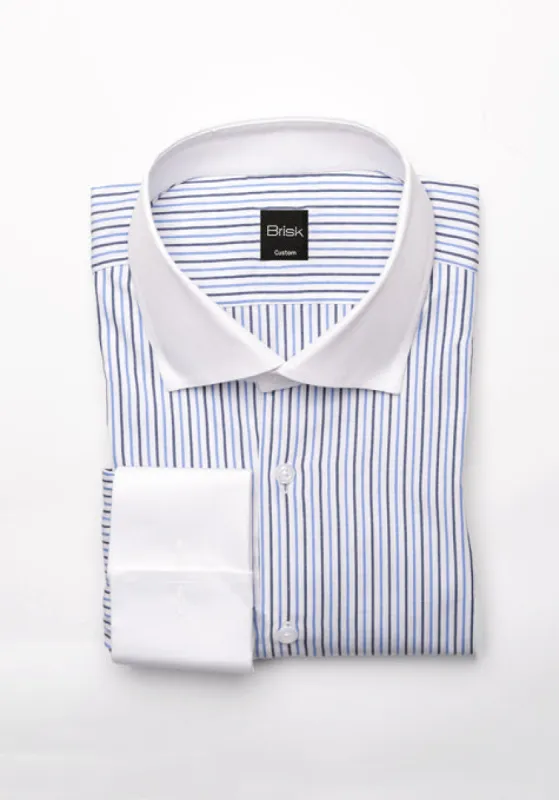 Black & Blue Pencil Stripes Shirt - White Cut Away Classic Collar sold by Brisk Shirts