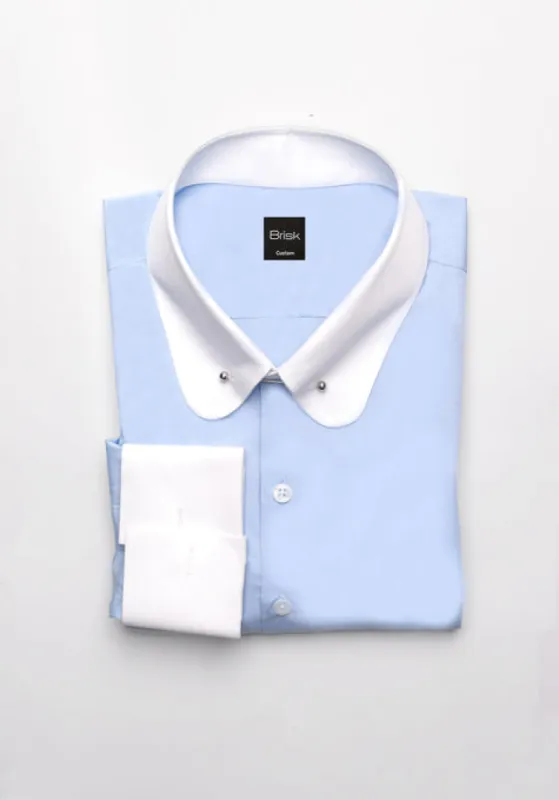 Egyptian Sky Blue Light Weight 80's Poplin Shirt - White Club Pin Collar sold by Brisk Shirts