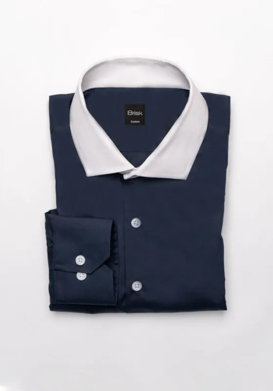 Egyptian Navy Blue Light Weight 80's Poplin Shirt - White Classic Collar sold by Brisk Shirts