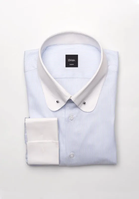 Fine Pastel Blue Twill Stripes Shirt - White Club Collar With Pin sold by Brisk Shirts