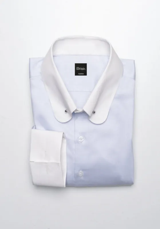 Egyptian Pastel Ice Blue Twill Shirt - Club Pin Collar sold by Brisk Shirts