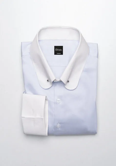 Egyptian Pastel Ice Blue Twill Shirt - Club Pin Collar sold by Brisk Shirts