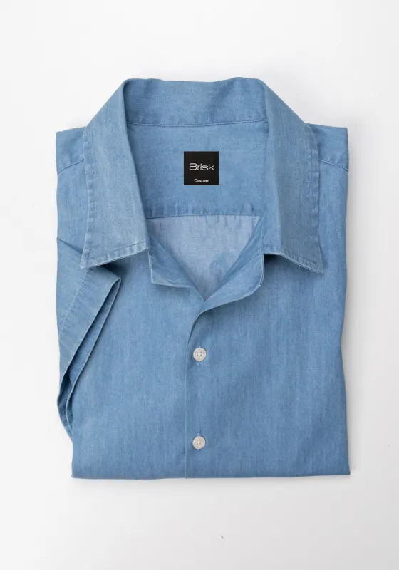 Summer Denim Light Wash Shirt - Half Sleeves Camp Collar sold by Brisk Shirts