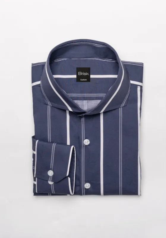 Fine White On Navy Wide Stripes Shirt sold by Brisk Shirts