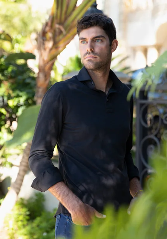 Black Feather Soft Piqué Full Sleeve Polo Shirt sold by Brisk Shirts