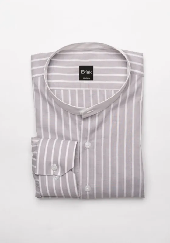 Light Grey Summer Stripes Shirt - White Band Collar sold by Brisk Shirts