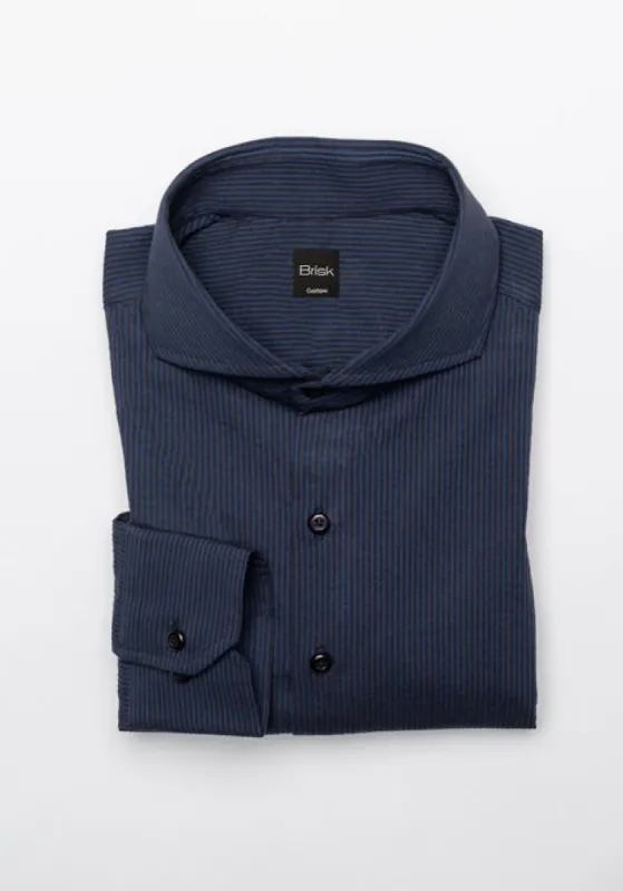 Black On Navy Thin Seersucker Stretch Stripes Shirt sold by Brisk Shirts