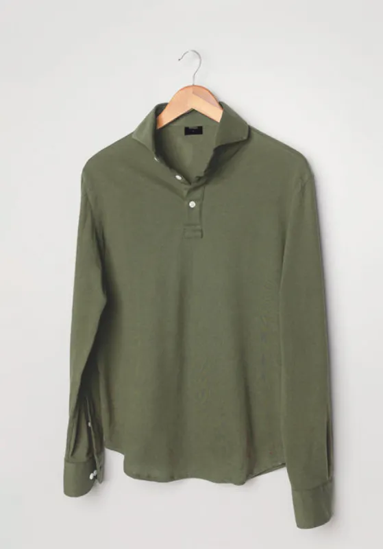 Military Green Feather Soft Piqué Full Sleeve Polo Shirt sold by Brisk Shirts