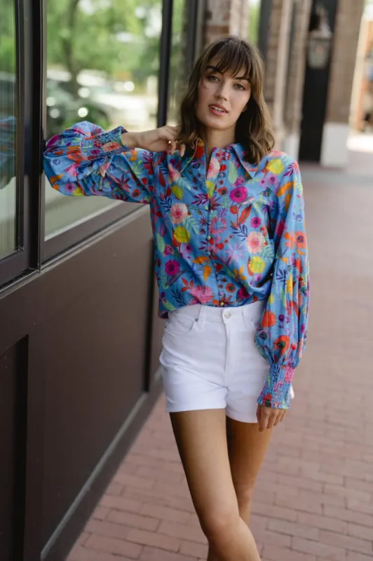 Samantha Top - Blue Botanical sold by Briton Court