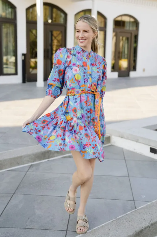 Hazel Dress - Blue Botanical sold by Briton Court