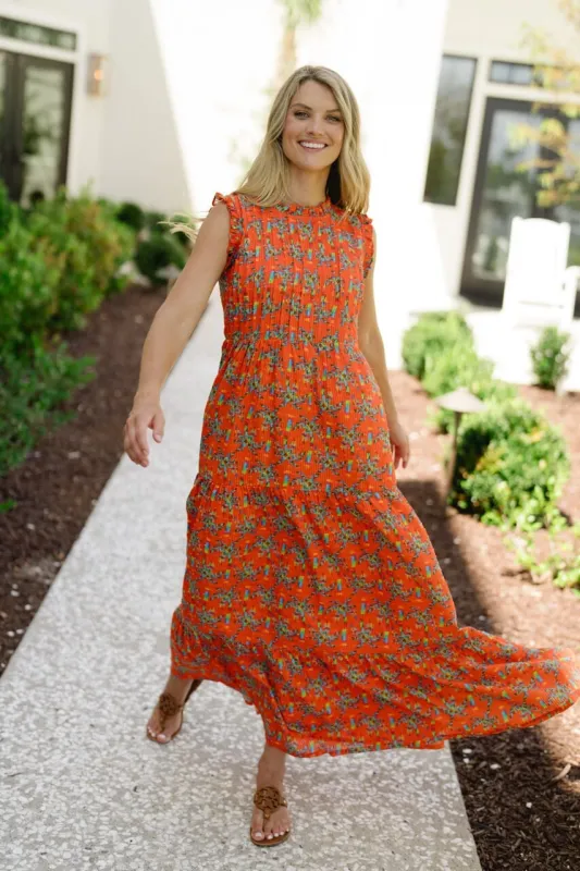 Clara Maxi Dress - Bright Coral sold by Briton Court