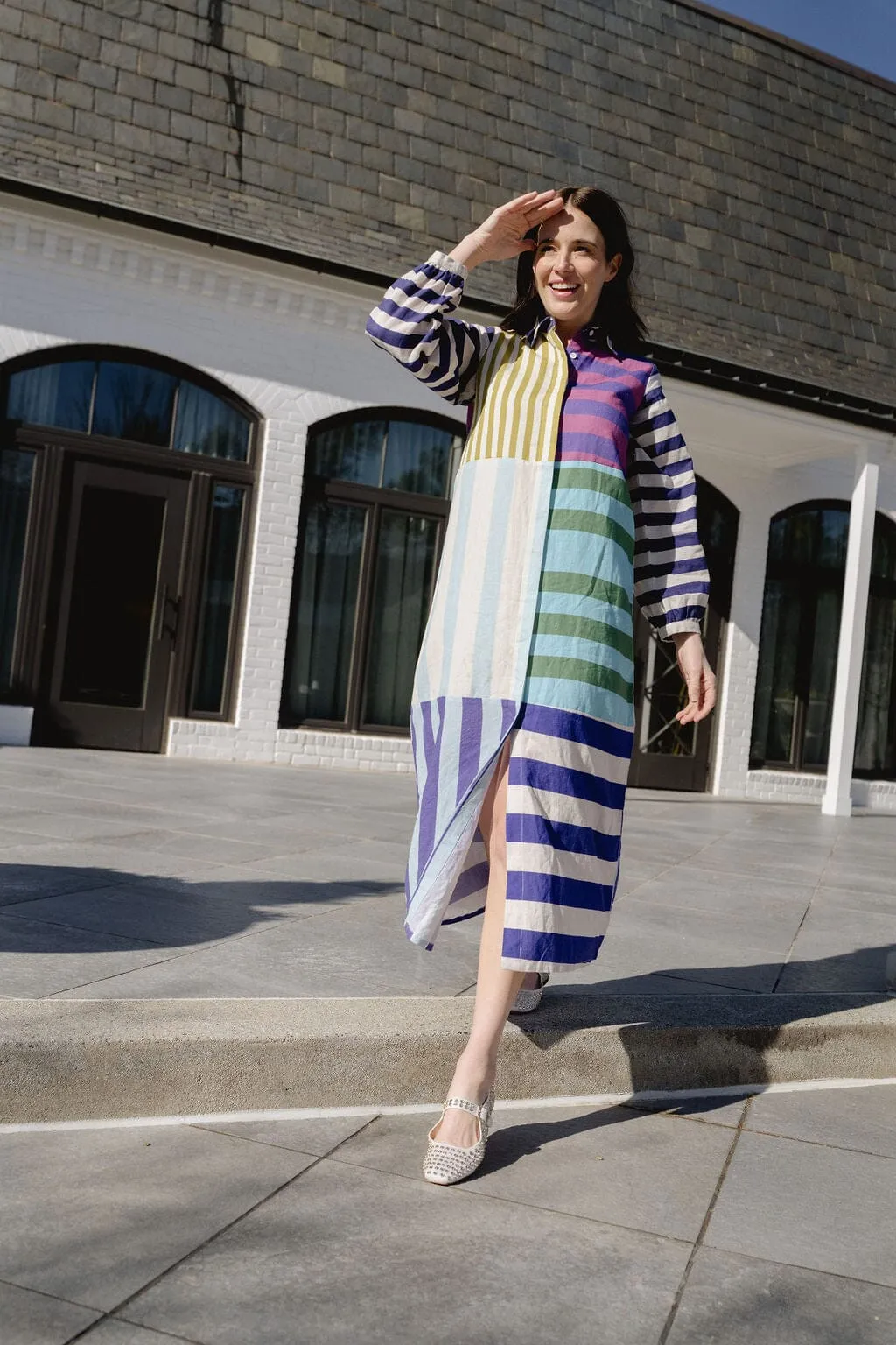 Sienna Linen Stripe Midi Dress sold by Briton Court