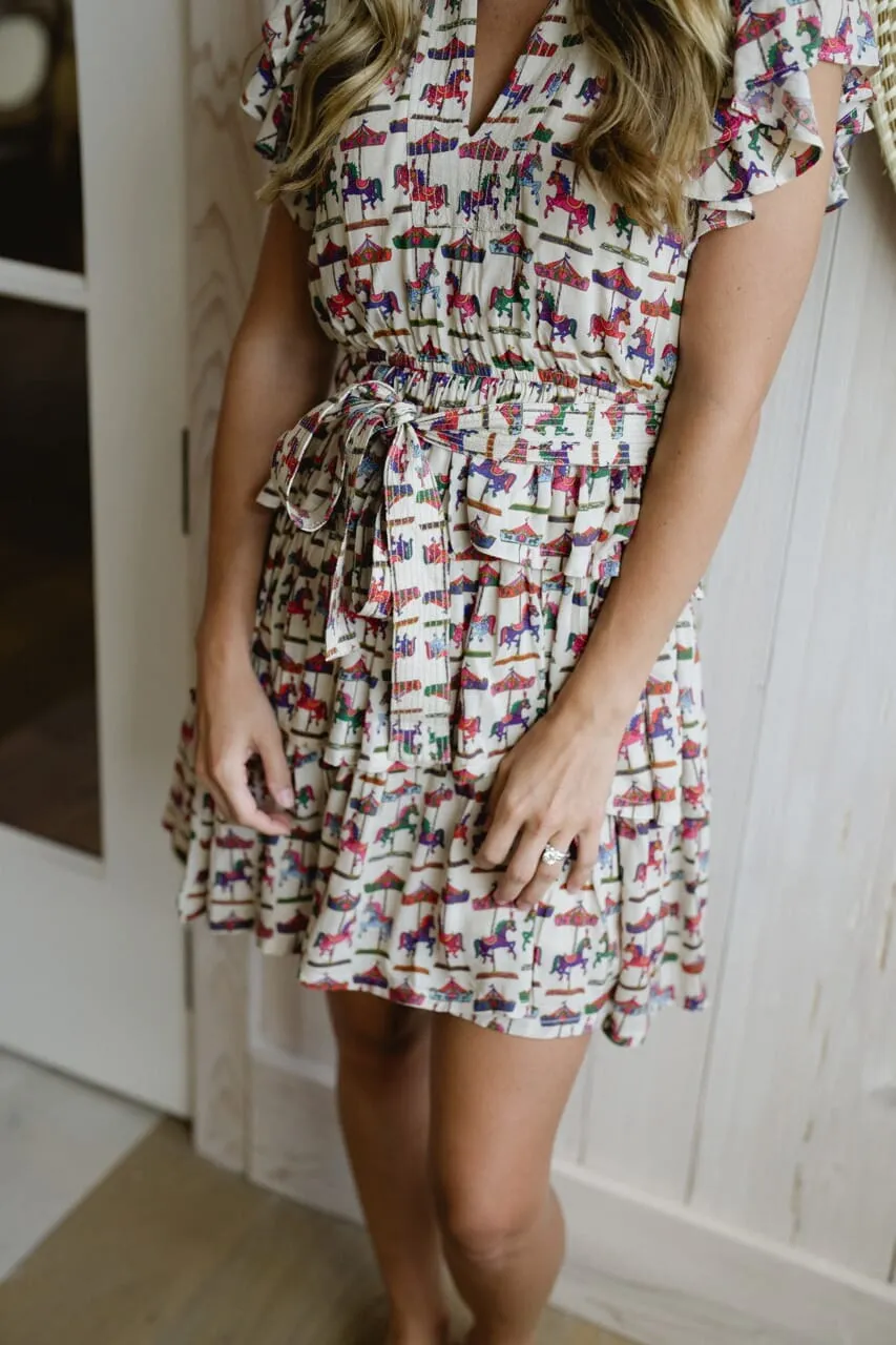 Delilah Mini Dress - Carousel Derby Horse Print sold by Briton Court product image thumbnail 3