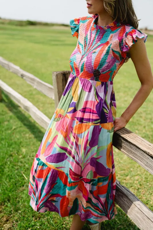 Lilliana Floral Smocked Midi Dress sold by Briton Court