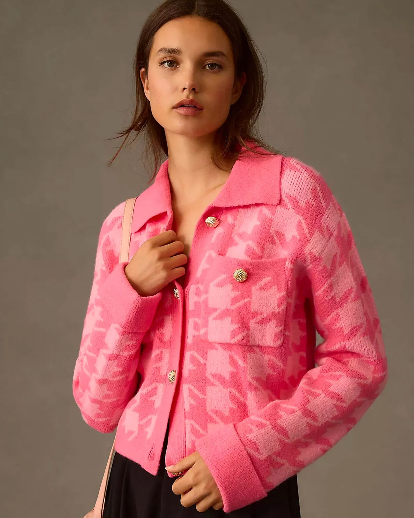 Houndstooth Collared Cardigan sold by Care Tucker