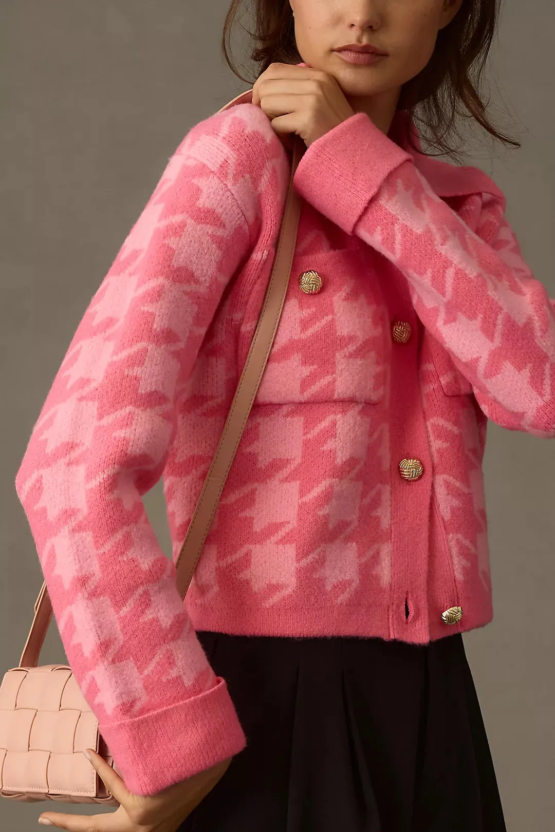 Houndstooth Collared Cardigan sold by Care Tucker product image thumbnail 4