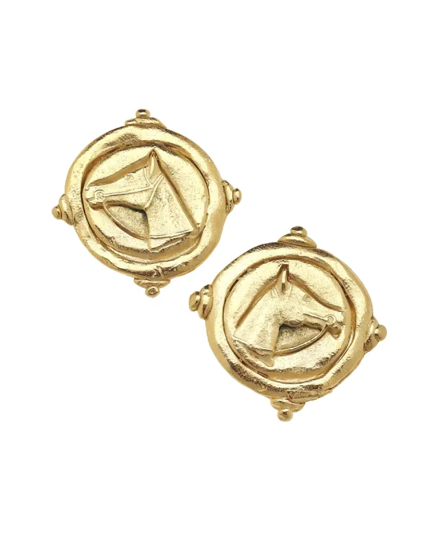Gold Horse Intaglio Pierced Earrings sold by Care Tucker