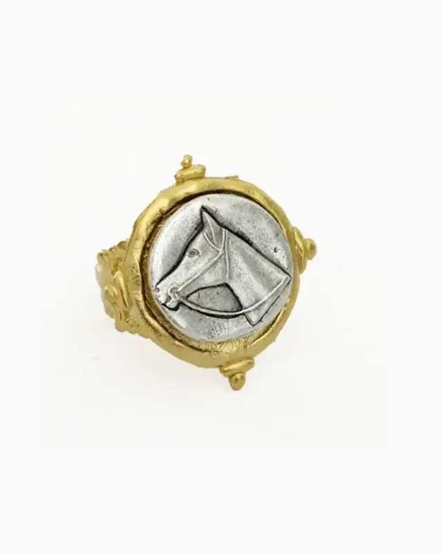 Handcast Gold and Silver Intaglio Horse Adjustable Ring sold by Care Tucker