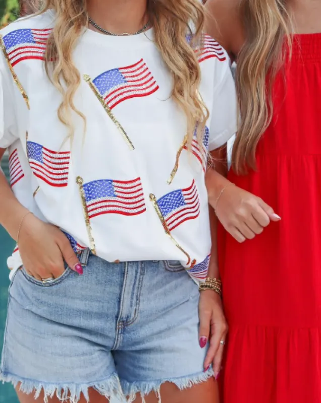 Scattered Metallic American Flag Tee sold by Care Tucker