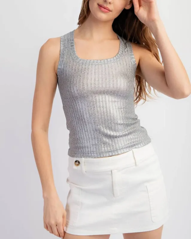 Kate Metallic Ribbed Tank sold by Care Tucker